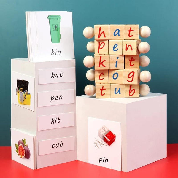 Children's Alphabet Wooden Spelling Cube Montessori Educational Toys - Helaya
