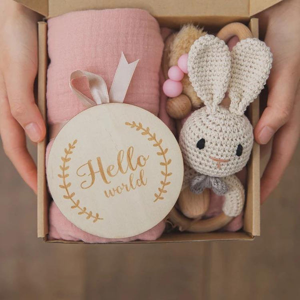 Eco Friendly Crochet and Wooden Rattle Infant Gift Box - Helaya
