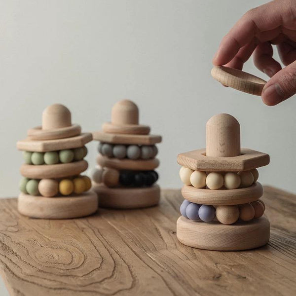 Natural Silicon Bead and Wooden Rings Educational Stacking Toy - Helaya